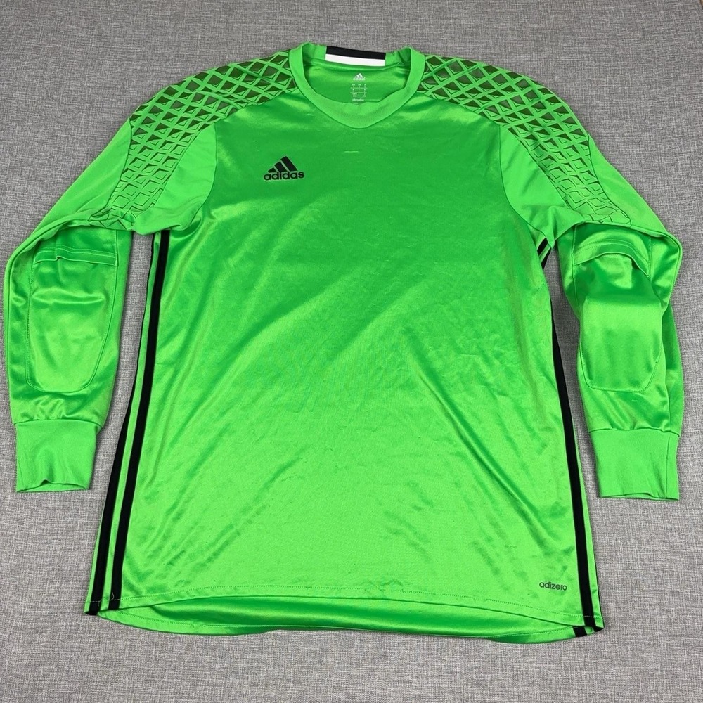 Adidas Shirt Mens Large Green Long Sleeve Padded Goalkeeper Adizero Soccer